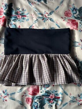 Handmade Navy Waistband Purple Plaid Ruffle Mini Skirt